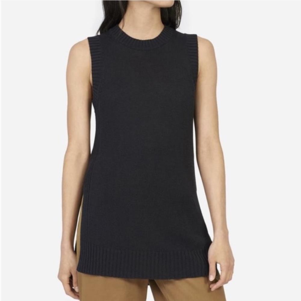 Everlane "The Open Knit Tank Vest" Size Medium Black Side Slit, crew neck